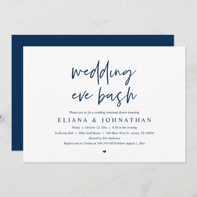 Modern Wedding Eve Bash, Rehearsal Dinner Invitation (Front/Back)