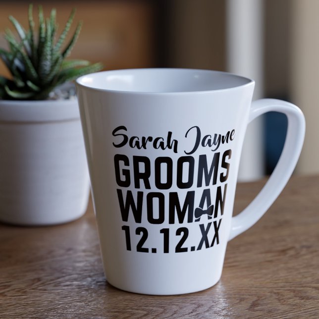 Modern Wedding Favour Groomswoman Latte Mug (Treat your special Groomswoman with her very own latte mug, You can add her name & your wedding date)