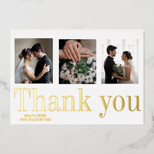 Modern wedding foil 4 photo thank you card