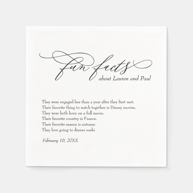 Modern Wedding Fun facts napkins  (Front)