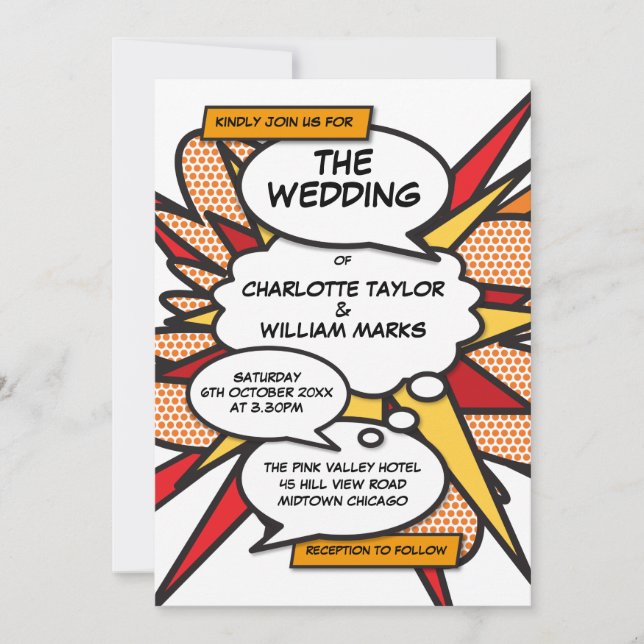 Modern Wedding Fun Stylish Comic Book Invitation (Front)