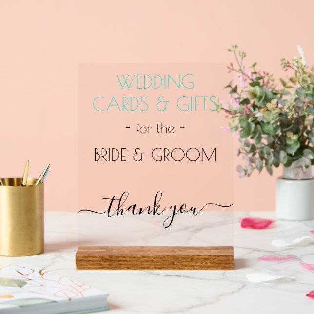 Modern Wedding Gifts Turquoise Typography Clear Acrylic Sign (Wedding)