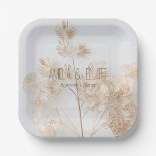 Modern Wedding gold floral elegant chic Paper Plate