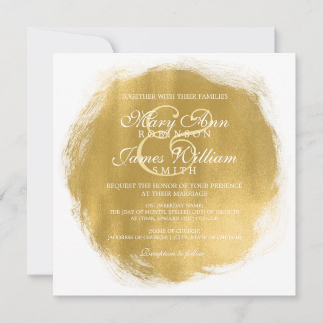 Modern Wedding Gold Paint Look Invitation (Front)