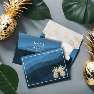 Modern Wedding Gold Pineapple Couple Navy Blue Env Envelope