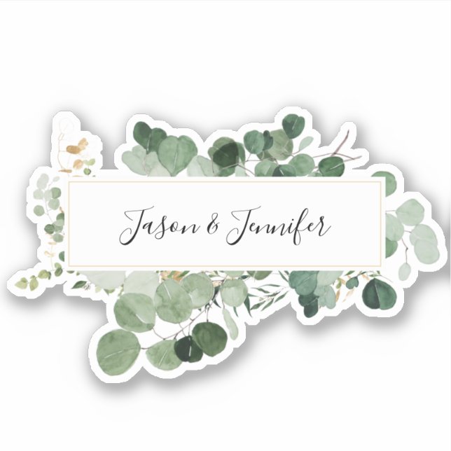 Modern Wedding Greenery Couple Names Chic (Front)
