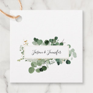 Modern Wedding Greenery Custom Couple Names White Favour Tags