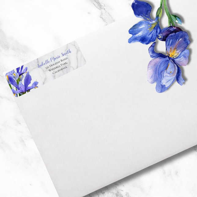 Modern Wedding Grey Marble Blue Irises Floral (Creator Uploaded)