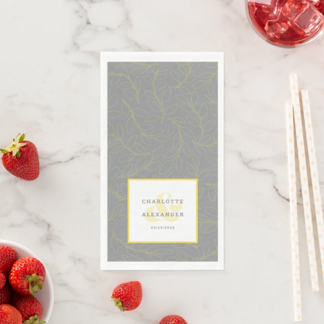 Modern Wedding Grey Yellow Bride & Groom Pattern Napkin (Insitu)