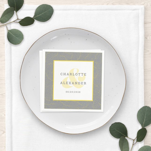 Modern Wedding Grey Yellow Trendy Bride & Groom Napkin (Creator Uploaded)