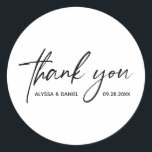 Modern Wedding Handlettering Thank you Custom  Classic Round Sticker<br><div class="desc">Customise the names and event date on this simple and modern round stickers featuring a handlettering style script for the words "Thank you".</div>