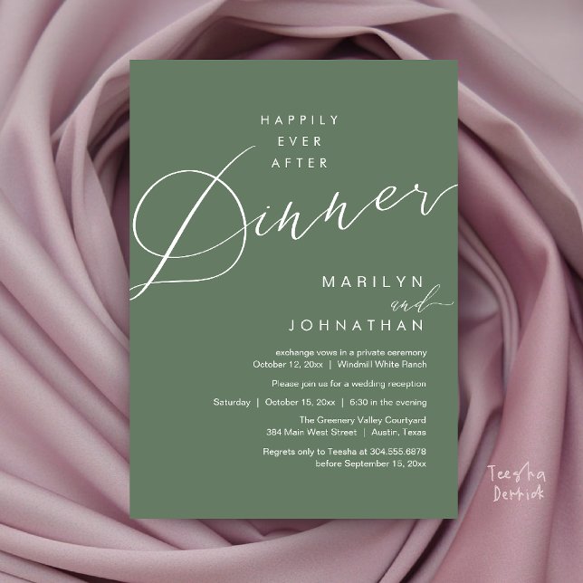 Modern Wedding Happily Ever After Reception Dinner Invitation (Modern Wedding Happily Ever After Reception Dinner Invitation Card in Sage Green)