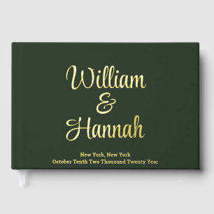 Modern Wedding Hunter Green with Gold Hardcover Guest Book