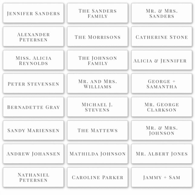 Modern wedding individual guest names labels (Front)