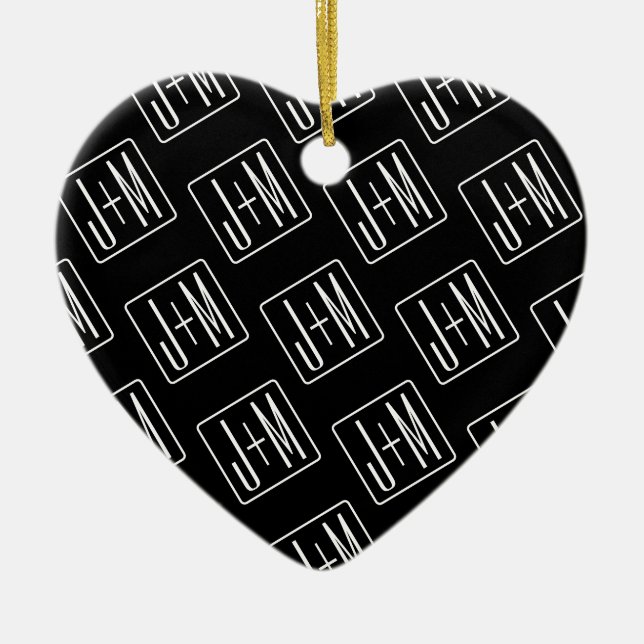 Modern Wedding Initials Pattern | Black & White Ceramic Tree Decoration (Front)