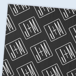 Modern Wedding Initials Pattern   Black & White Tissue Paper