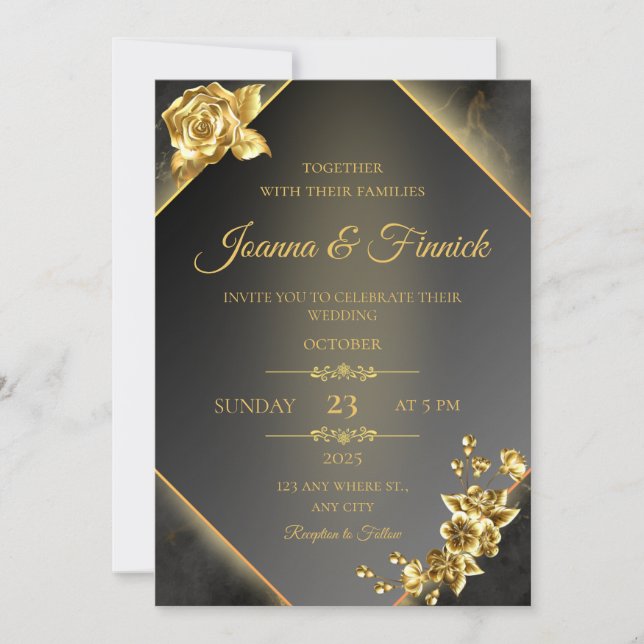 modern wedding invitation featuring a black and go (Front)