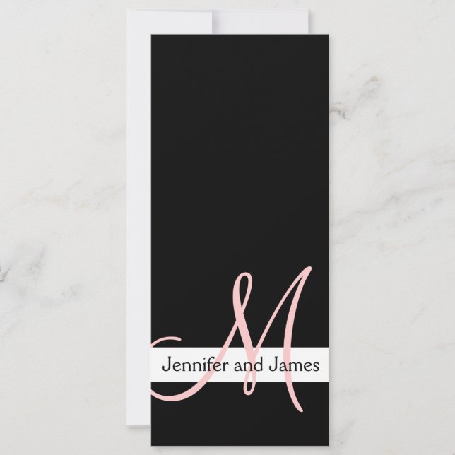 Modern Wedding Invitation Monogram Black Pink (Front)