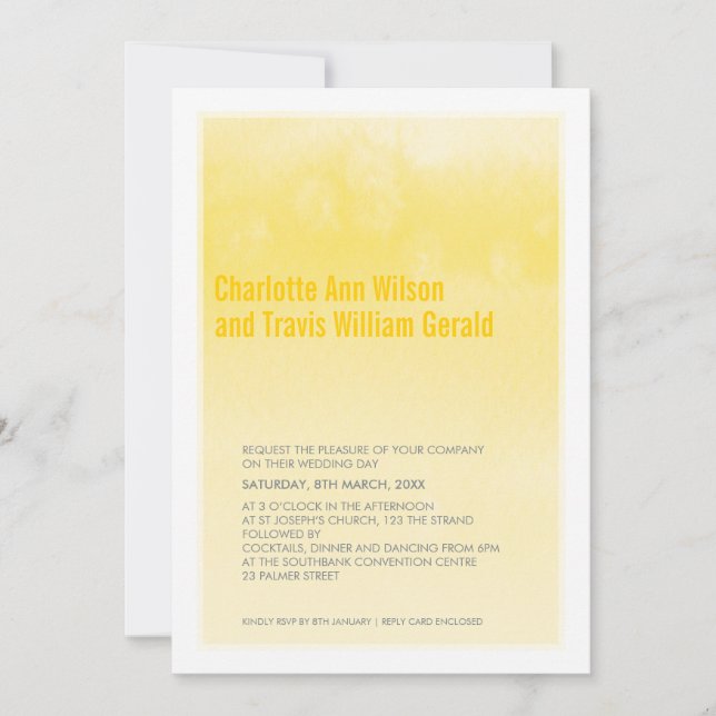 MODERN WEDDING INVITATION ombre watercolor yellow (Front)