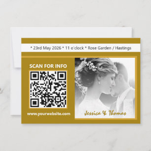 Modern Wedding Invitation, QR Code, Photo, Gold Invitation