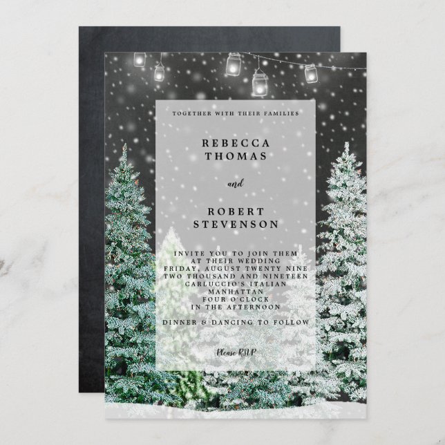 modern wedding invitation winter christmas snow (Front/Back)