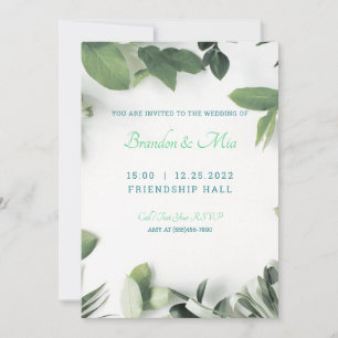 Modern Wedding Invitation with Botanical Leaves 