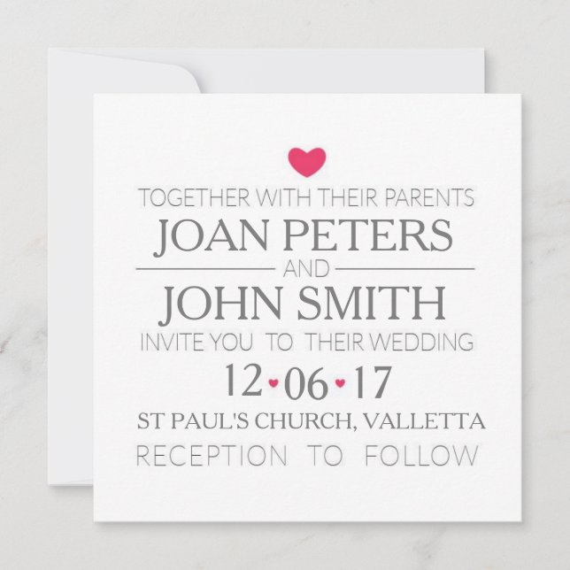 Modern wedding invitation with hearts (Front)