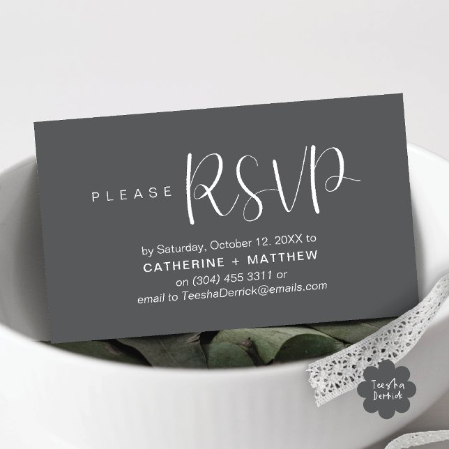 Modern Wedding Invites RSVP Reminder  (Modern Wedding Celebration Invites RSVP Reminder Enclosed Card in Dark Grey)