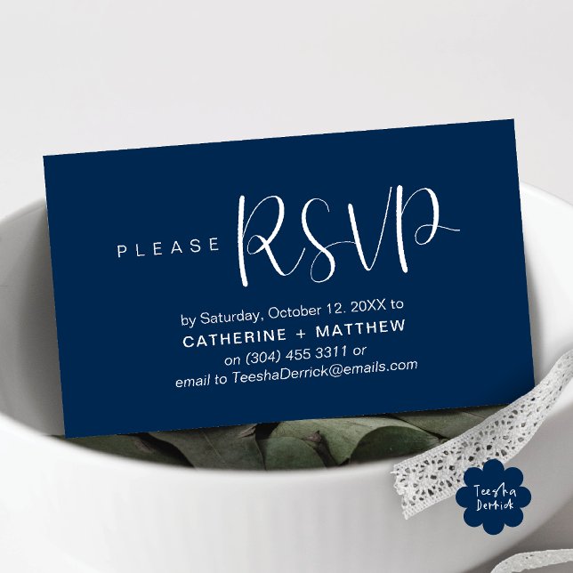 Modern Wedding Invites RSVP Reminder  (Modern Wedding Celebration Invites RSVP Reminder Enclosed Card in Aesthetic Navy Blue)