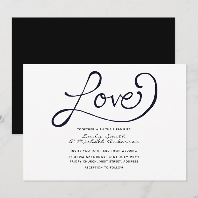 Modern Wedding Invites - Simple black white (Front/Back)