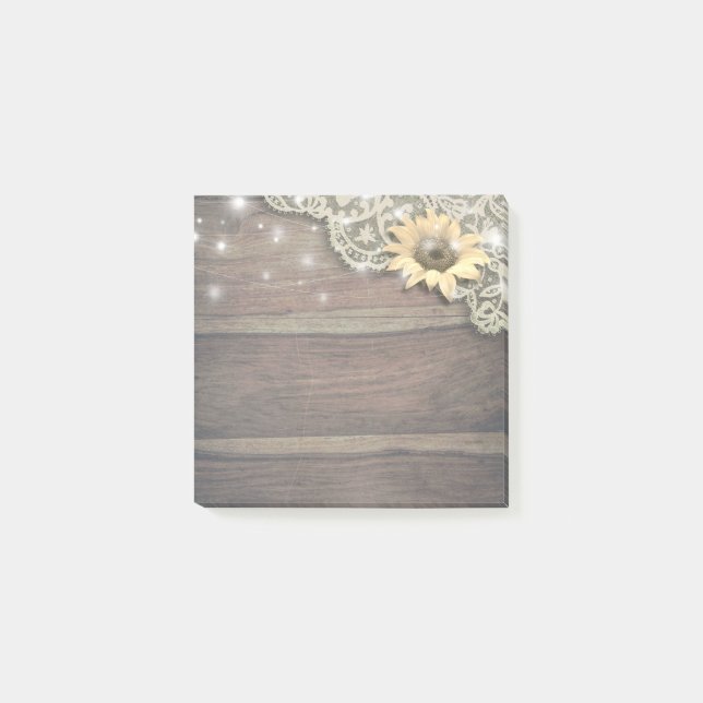 Modern Wedding Lace Sunflower Rustic & Wood Lights Post-it Notes (Front)
