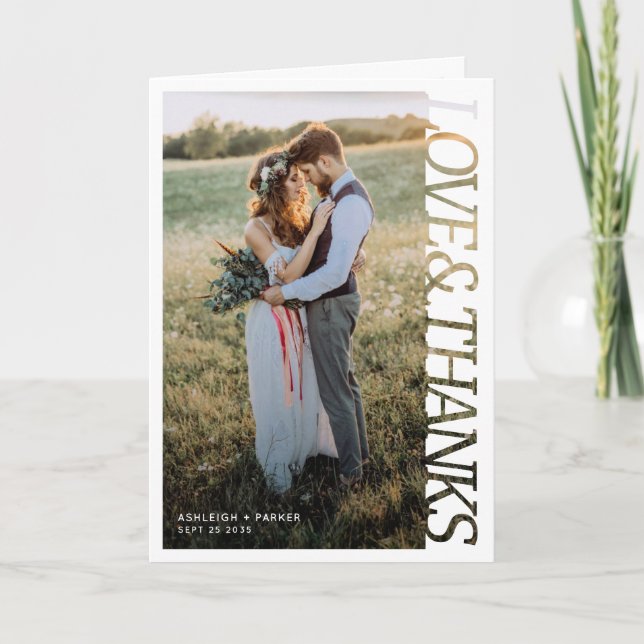 Modern Wedding Love and Thanks 2 Photo  Thank You Card (Front)