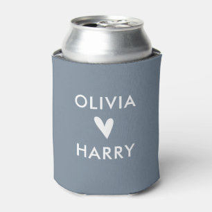 Modern Wedding Love Heart Can Cooler Dusty Blue