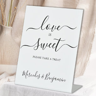 Modern Wedding Love Is Sweet Personalised Table  Pedestal Sign