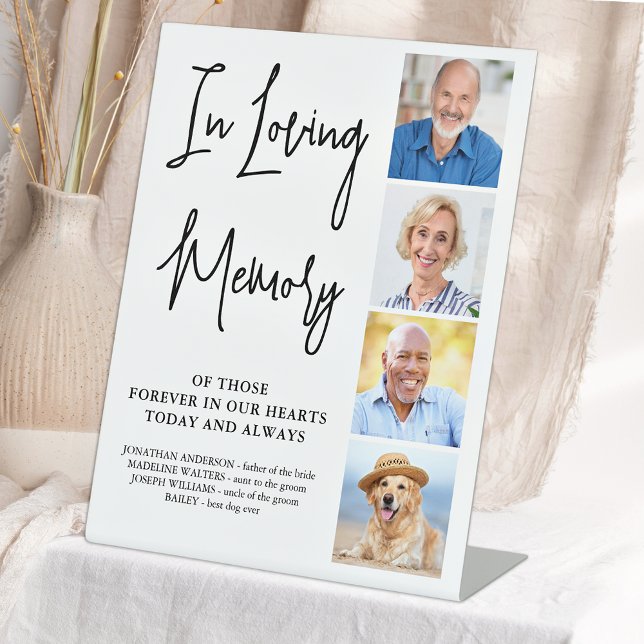 Modern Wedding Memorial Personalized Photo Collage Pedestal Sign (Creator Uploaded)