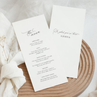 Modern wedding menu card with guest name