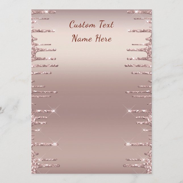 Modern Wedding Menu Rose Gold Blush Glitter Drips (Front)