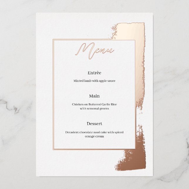 Modern wedding menu with painted foil (Front)