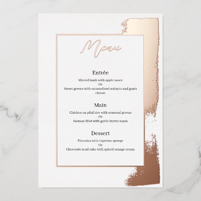 Modern wedding menu with painted foil (Front)