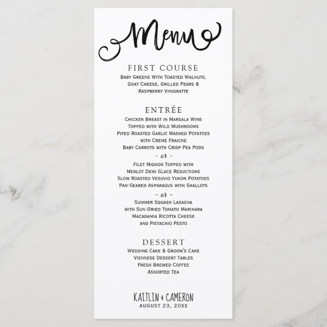 Modern Wedding Menus | Rustic Typography (Black) (Front)