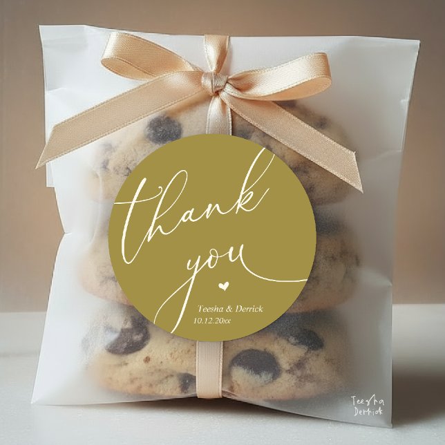 Modern Wedding Minimal Thank You Cute Heart Gifts Classic Round Sticker (Modern Wedding Minimal Thank You Cute Cute Little Heart Gifts Classic Round Sticker in Yellow Gold)