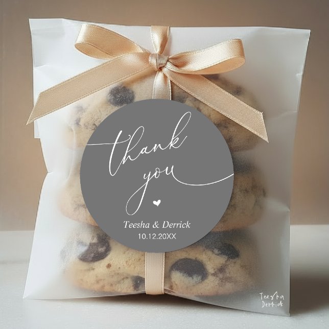 Modern Wedding Minimal Thank You Cute Heart Gifts Classic Round Sticker (Modern Wedding Minimal Thank You Cute Cute Little Heart Gifts Classic Round Sticker in Dark Grey)