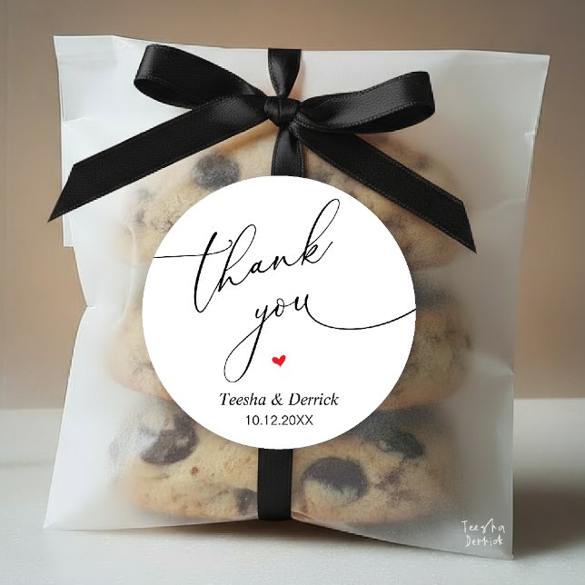 Modern Wedding Minimal Thank You Cute Heart Gifts Classic Round Sticker (Modern Wedding Minimal Thank You Cute Cute Little Heart Gifts Classic Round Sticker in Black White)