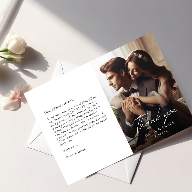 Modern Wedding Minimalist Calligraphy Photo Thank You Card (Creator Uploaded)