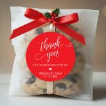 Modern Wedding Minimalist Thank You Gifts Classic Round Sticker<br><div class="desc">Modern Wedding Minimalist Thank You Gifts Classic favour Round Sticker,  in classy script,  red heart,  with bride and groom signature and wedding date,  bright red theme.</div>