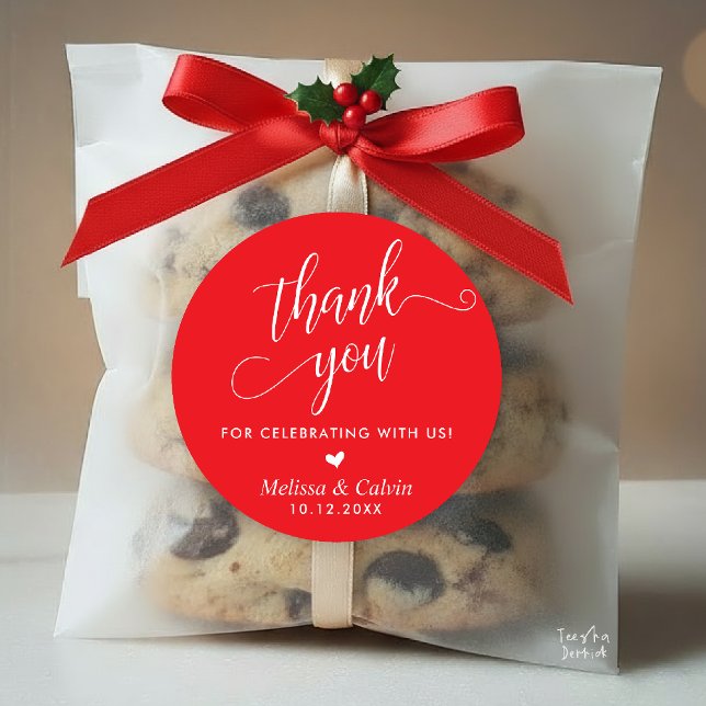 Modern Wedding Minimalist Thank You Gifts Classic Round Sticker (Modern Wedding Minimalist Thank You Gifts Classic Round Sticker favors in bright red)