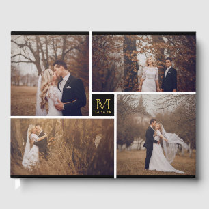 Modern Wedding Monogram 4 Photo Collage Guest Book