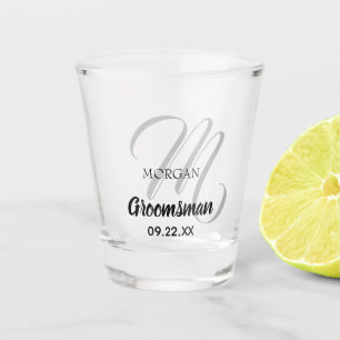 Modern Wedding Monogram Elegant Groomsman Shot Glass