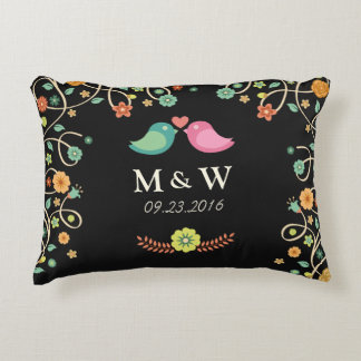 Modern Wedding Monogram Floral Love Birds Couple Decorative Cushion