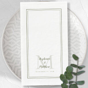 Modern Wedding Monogram Names & Date Olive Green Napkin